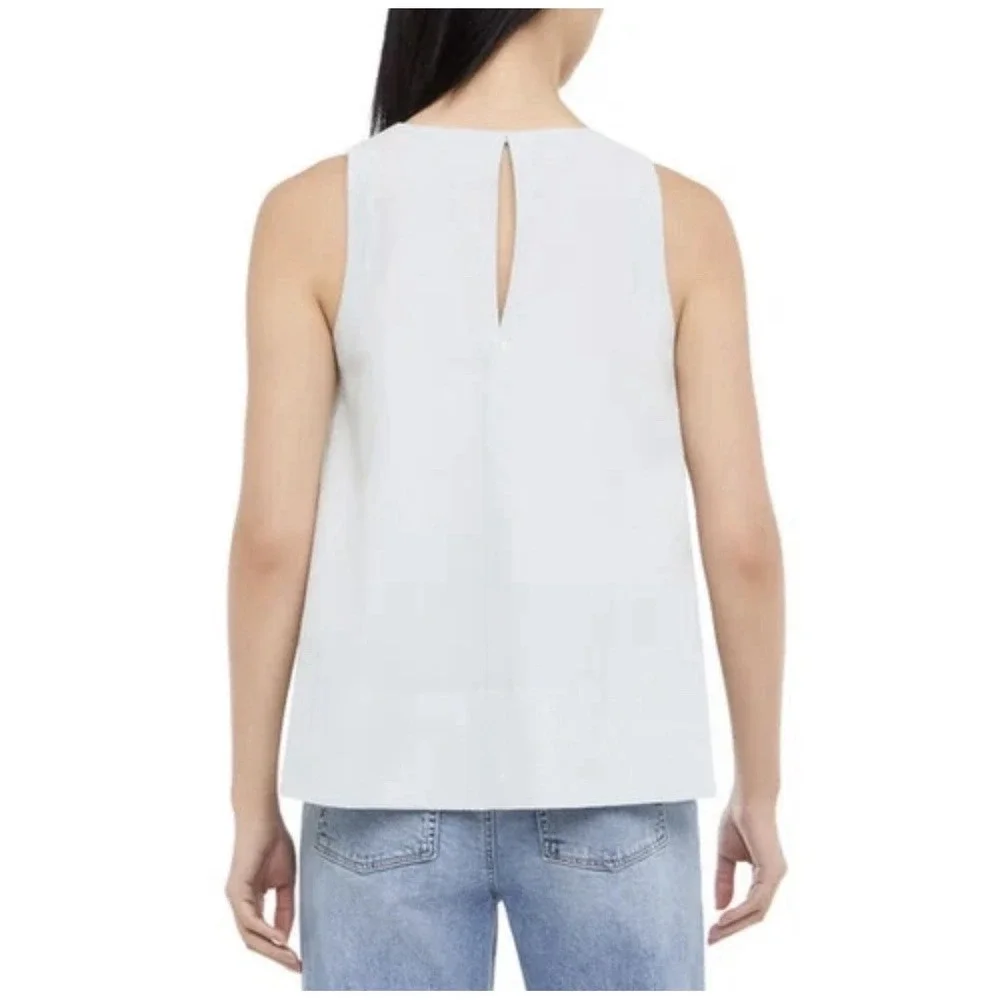 Banana Republic Womens Linen Blend Sleeveless Top S Back Keyhole Crewneck Woven